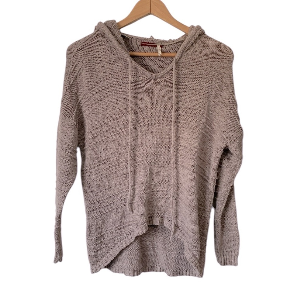 Anthropologie Left on Houston chunky open knit slouchy hooded Sweater Taupe XS